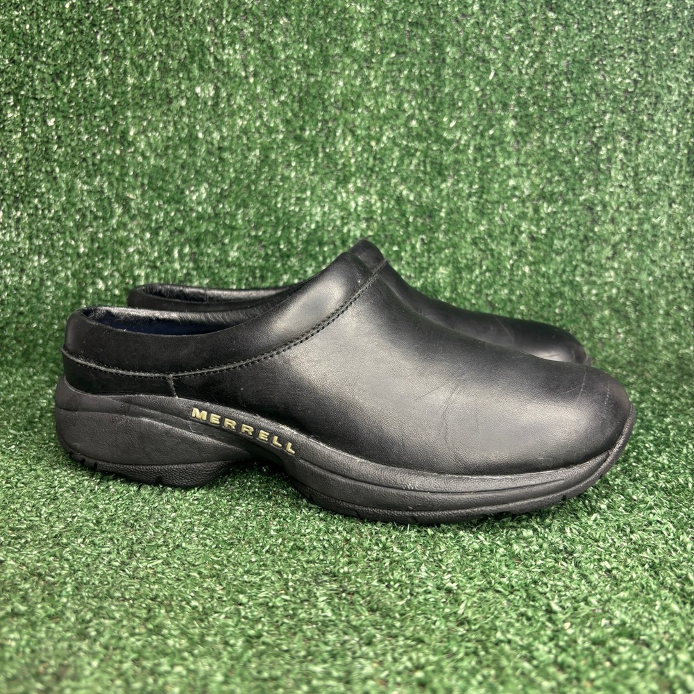 Merrell Encore Moc Pro Leather Slip On Comfort Work Clogs Shoes Black Womens 8